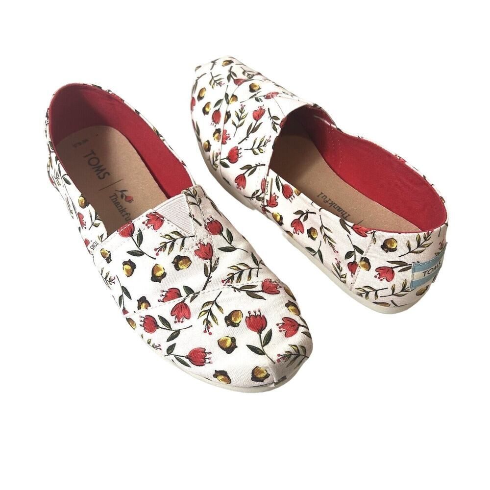 TOMS Thankful Women's Size 6.5 Floral Comfort Casual Flats Fabric Slip On Loafer